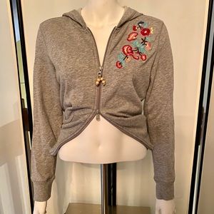 Lightweight Floral Embroidered Hooded Zip-Up
